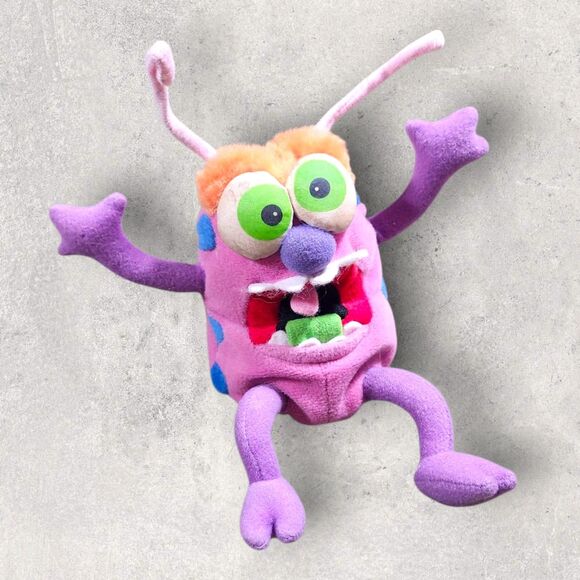 Vintage Silly Slammers Flu Bug Plush 1998 ToyBox Rare Pink Monster Beanbag - Picture 2 of 8
